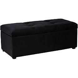 Black Microfiber Hinged-storage Ottoman Bench