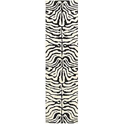Hand-tufted Zebra Ivory/ Black Wool Rug (2'6 x 14')