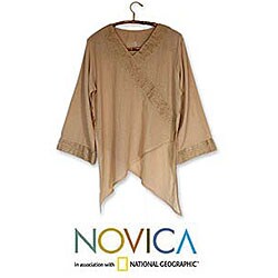 Cotton 'China Paths in Light Brown' Blouse (Thailand)