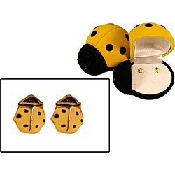 14k Gold Yellow Ladybug Child's Earrings with Ladybug Box