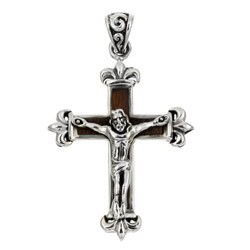 Sterling Silver Wood Inlay Crucifix Pendant