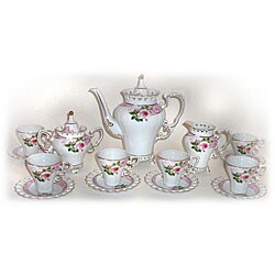 Pink Rose Fine Porcelain 15-piece Espresso Set