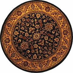 Handmade Taj Mahal Black Gold Wool Rug (3'6 Round)