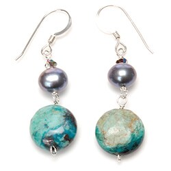 Sterling Silver Chrysocolla/ Pearl/ Crystal Earrings (7 mm)