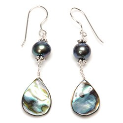 Sterling Silver Abalone and FW Pearl Earrings (7 mm)