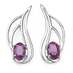 Silver Genuine Oval Ruby Earrings