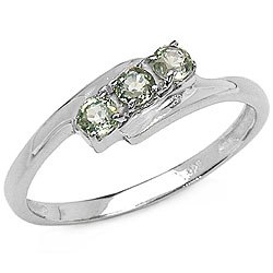 Silver Genuine Green Sapphire 3-stone Ring (Size 7)