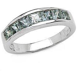 Sterling Silver and Green Sapphire Squares Ring