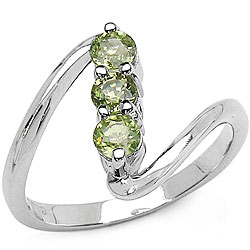 0.54ctw Genuine Green Sapphire 3-Stone Silver Ring