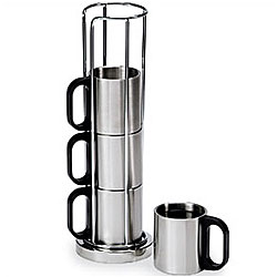 Metal Coffee Cups with Rack (Set of 4)