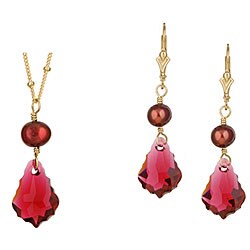 Charming Life 14k Goldfill Fuchsia Crystal and Pearl Jewelry Set (7 mm)