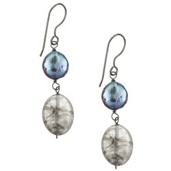 Sterling Silver Grey Quartz and Freshwater Pearl Earrings (9 mm)