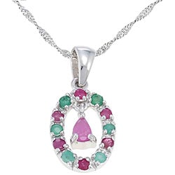 Sterling Silver Emerald and Ruby Necklace
