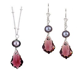 Charming Life Silver Purple Crystal and Pearl Jewelry Set (7 mm)