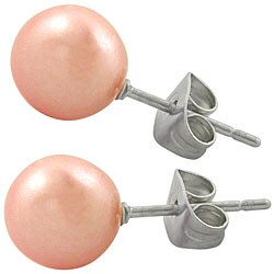 Stainless Steel Faux Pink Pearl Earrings