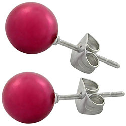 Stainless Steel Fuchsia Faux Pearl Earrings
