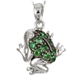 14k Gold Tsavorite and 1/10ct TDW Diamond Frog Necklace