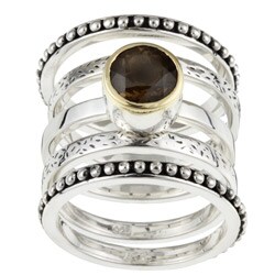 Meredith Leigh Sterling Silver/ 14k Gold Smokey Topaz Rings (Set of 5)