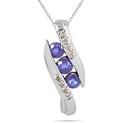 10k White Gold 3-stone Tanzanite and Diamond Pendant