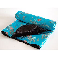 Jacquard Turquoise Black Satin Faux Fur Stroller Blanket