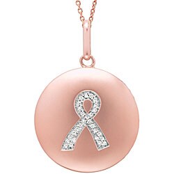 14k Gold 1/10ct TDW Diamond Breast Cancer Awareness Ribbon Necklace