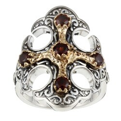Cross Ring Sterling Silver and 14k Gold Garnet Cross Ring