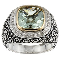 Meredith Leigh Silver Green Amethyst and 1/6ct TDW Diamond Ring