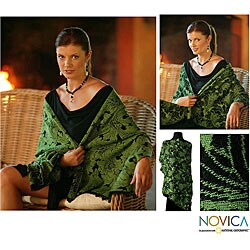 'Lush Contrasts' Alpaca Wool and Cotton Shawl (Peru)