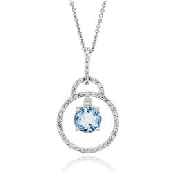 Sterling Silver Cubic Zirconia and Blue Topaz Circle Pendant