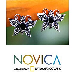 'Freedom' Onyx Marcasite Earrings (Thailand)