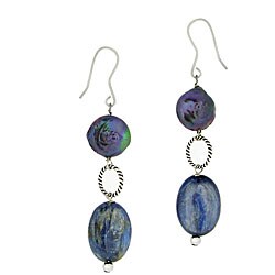 Sterling Silver Lapis and Coin Pearl Dangle Earrings (9 mm)