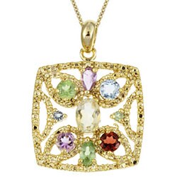 Glitzy Rocks 18k Yellow Gold over Sterling Silver Multi-gemstone Pendant
