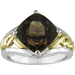 Silver and 14k Yellow Gold Smokey Quartz Ring