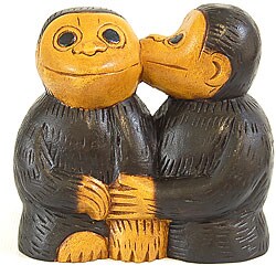 Hand-carved Acacia Wood Love Monkeys Statue