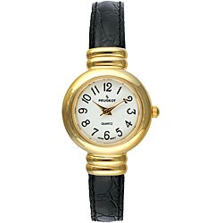 Peugeot Women's Goldtone Black Leather Cuff Watch