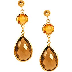 14k Gold Smokey Quartz and Citrine Earrings