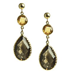 14k Gold Smokey Quartz and Citrine Earrings