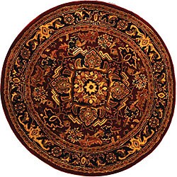 Hand-tufted Red Navy Heriz Wool Rug (6' Round)