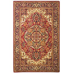 Hand-tufted Red Navy Heriz Wool Rug (7'6 x 9')