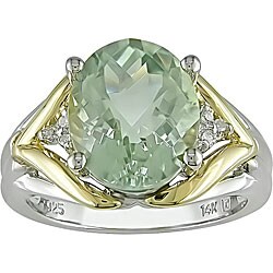 Silver and 14k Gold Green Amethyst Diamond Ring