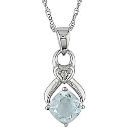 10k Gold Aquamarine and Diamond Necklace