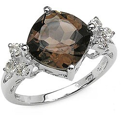 Sterling Silver Genuine Smokey Quartz and White Topaz Ring