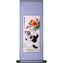 'Cats & Spring Flowers' Wall Art Scroll Painting