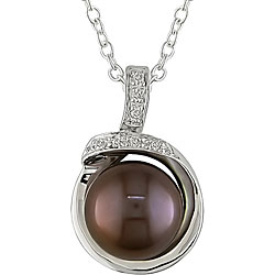 Sterling Silver Diamond and Brown Pearl Necklace (9-10 mm)