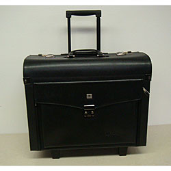 Abbyson Black Leather Pilot Travel Briefcase