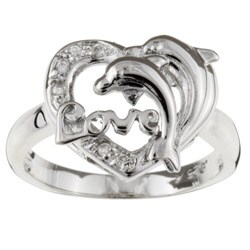 Sterling Silver Cubic Zirconia Dolphin Love Ring
