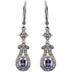 Sterling Silver Tanzanite and 1/10ct TDW Diamond Earrings
