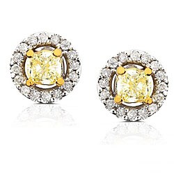 14k Gold 7/8ct TDW Yellow Diamond Certified Cushion-cut Earrings