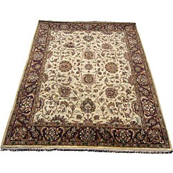 Indo Mahal Ivory/ Brown Wool Rug...