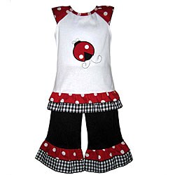 AnnLoren Girl's Lady Bug 2-piece Capri Outfit